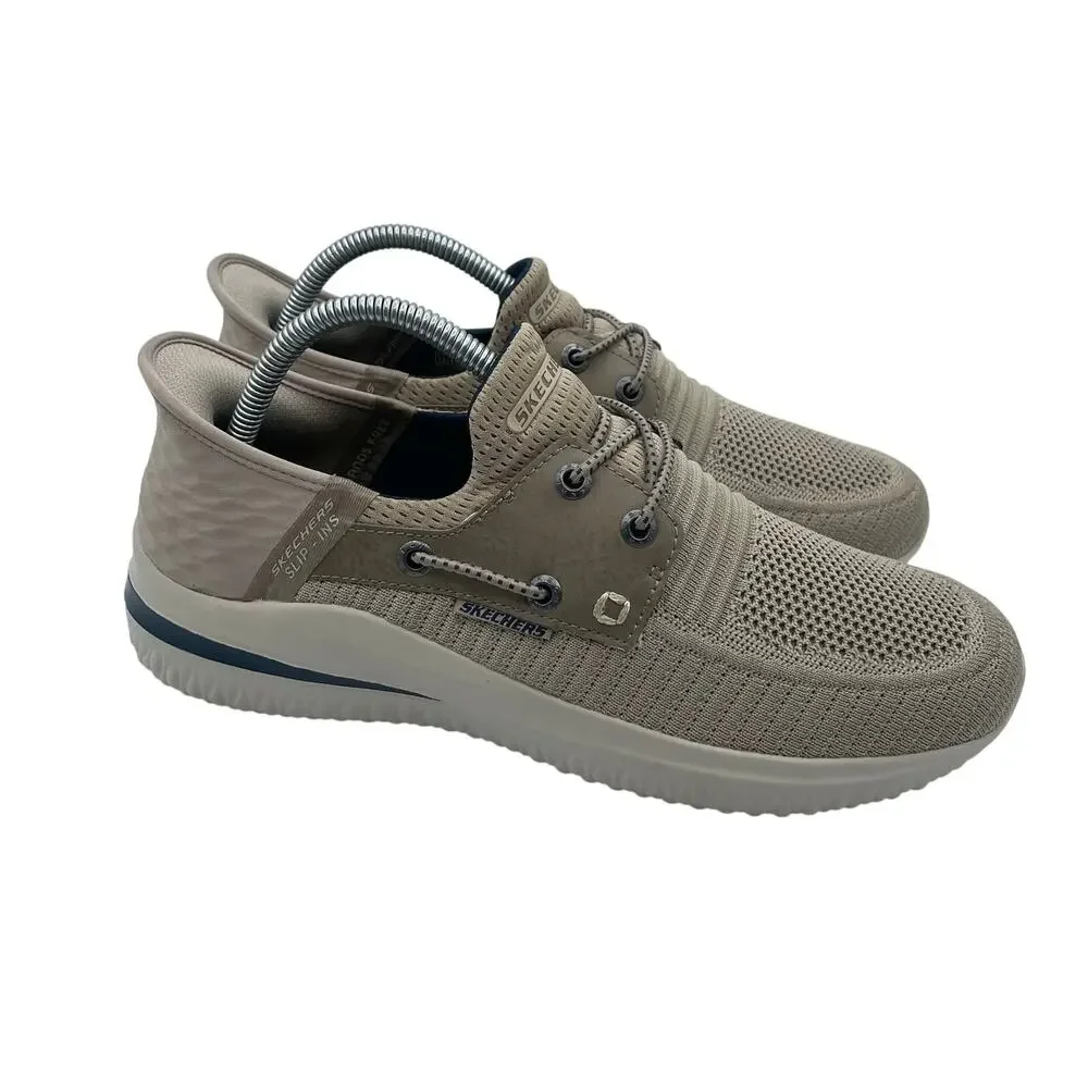 Skechers Knit Slip-Ins Garza Gervin Boat Sneaker Taupe Mens 7.5